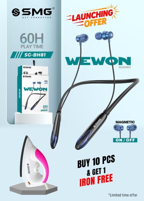 SMG BH81 WEWON 60H WIRELESS BLUETOOTH NECKBAND BUY 10 PCS GET 1 IRON FREE - Image 2