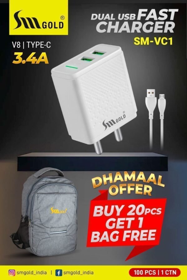SM GOLD SM VC1 3.4 AMP 2USB CHARGER