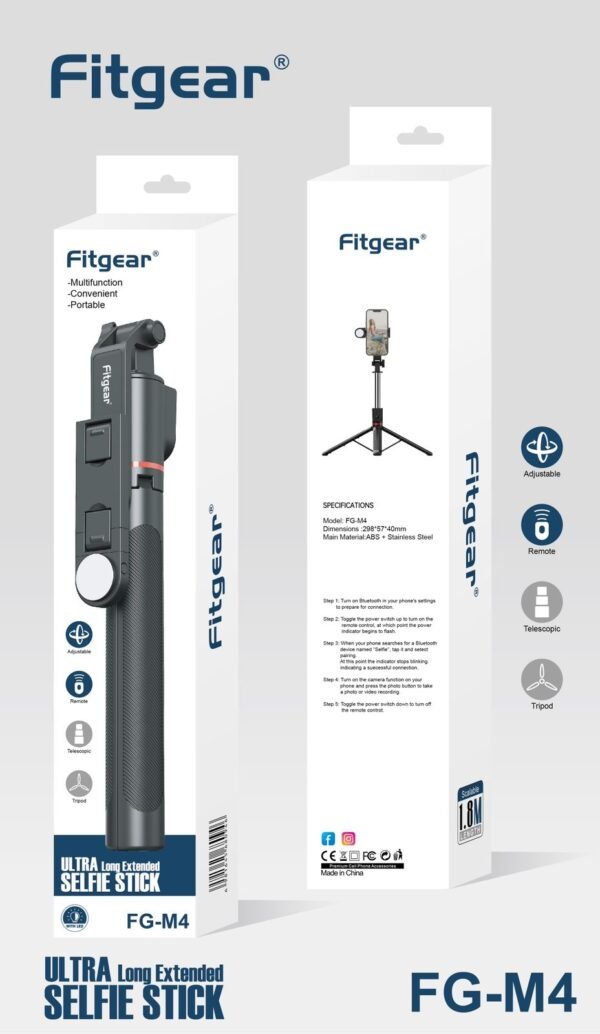 FITGEAR FG-M4 5 FEET SELFIE STICK WITH LED FLASH