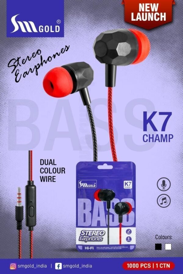 SM GOLD K7 CHAMP STEREO EARPHONE