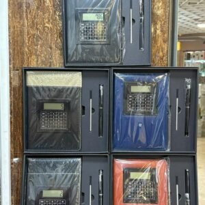 Notebook with rotating calculator and pen