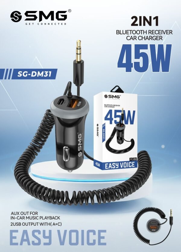 SMG SG-DM31 2IN1 CAR BLUETOOTH RECIEVER WITH 45W CHARGER