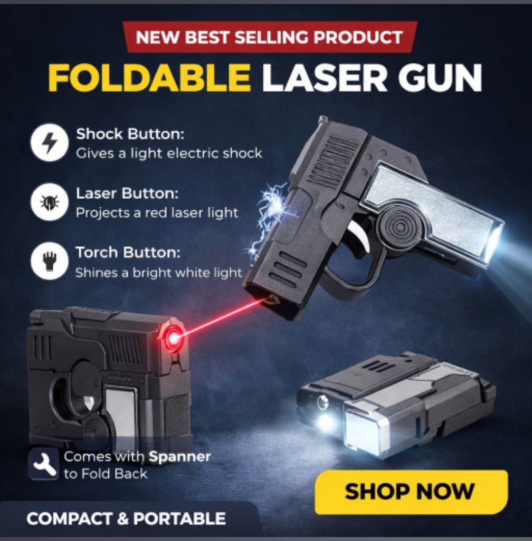 Foldable Laser Gun With Shock & LED Light